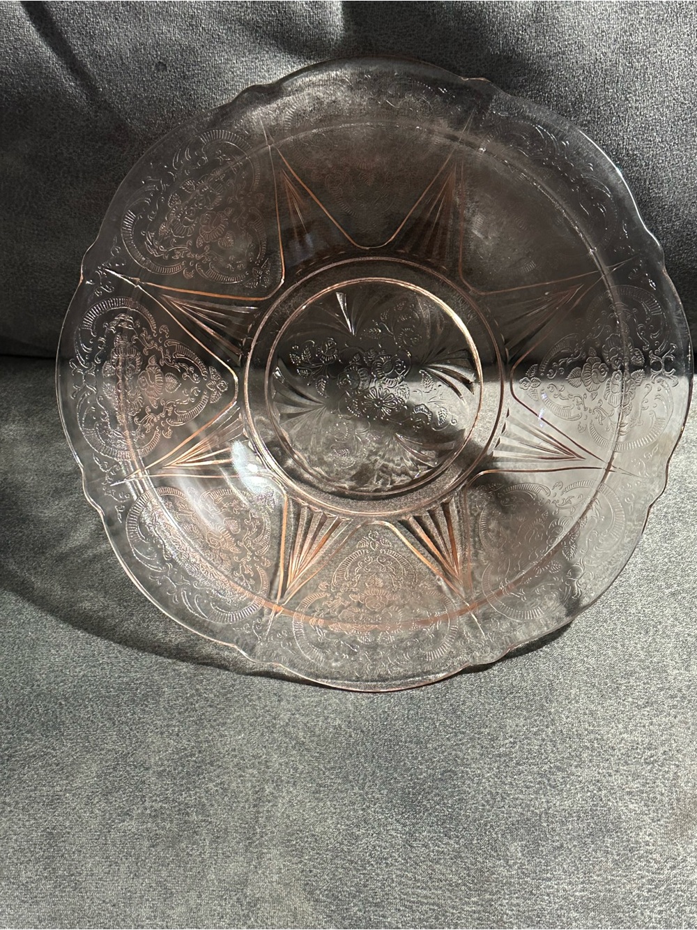 Vintage MacBeth-Evans Pink Glass Serving Bowl, Rose Marie Etched Design